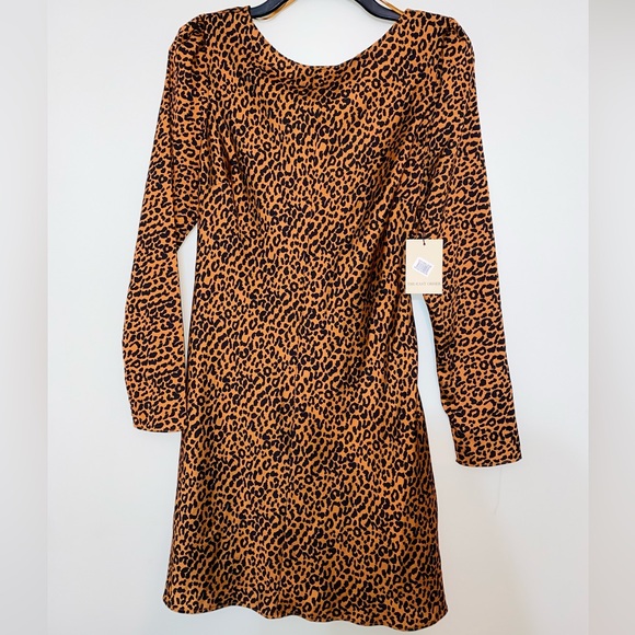 Leopard Print Special Occasion Mini Dress Open Back Long Sleeve Size MED - Picture 3 of 11